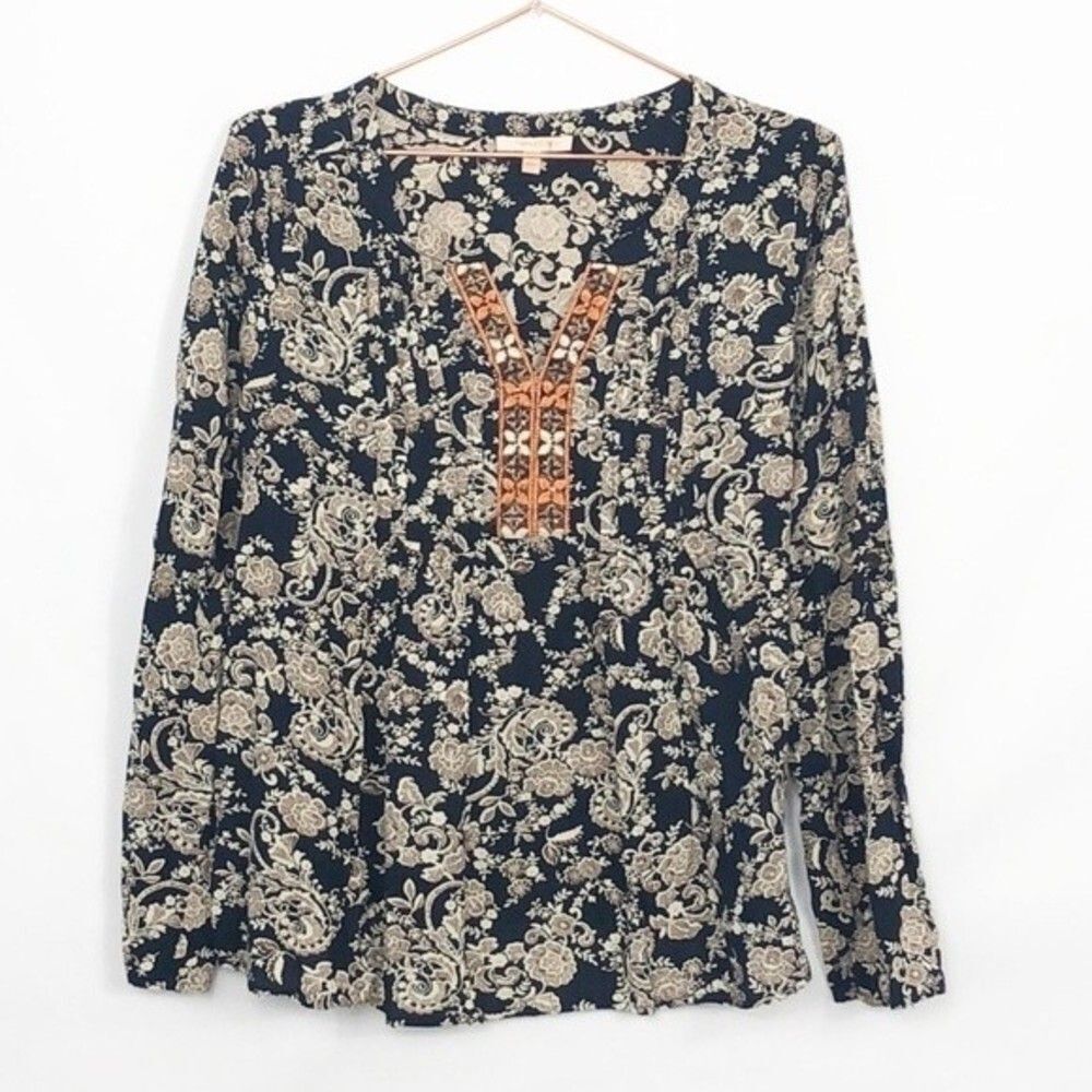 Skies Are Blue Boho Beaded Blouse EUC Small